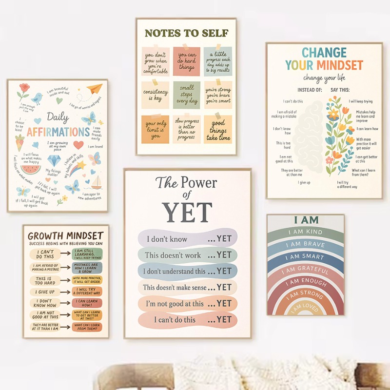Kids Educational Posters - Notes To Self Growth Mindset Motivational