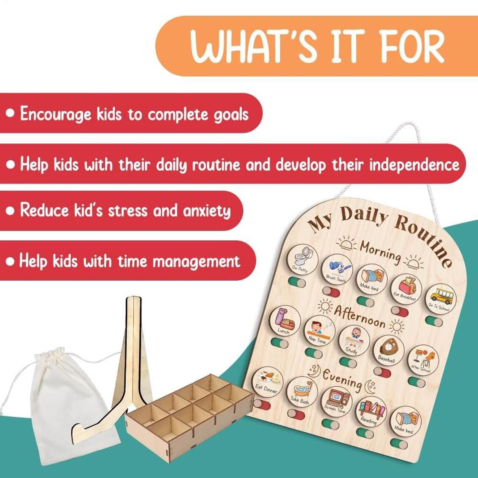 Kids Daily Routine Chart, Wood - Kids Education Planner recension och pris