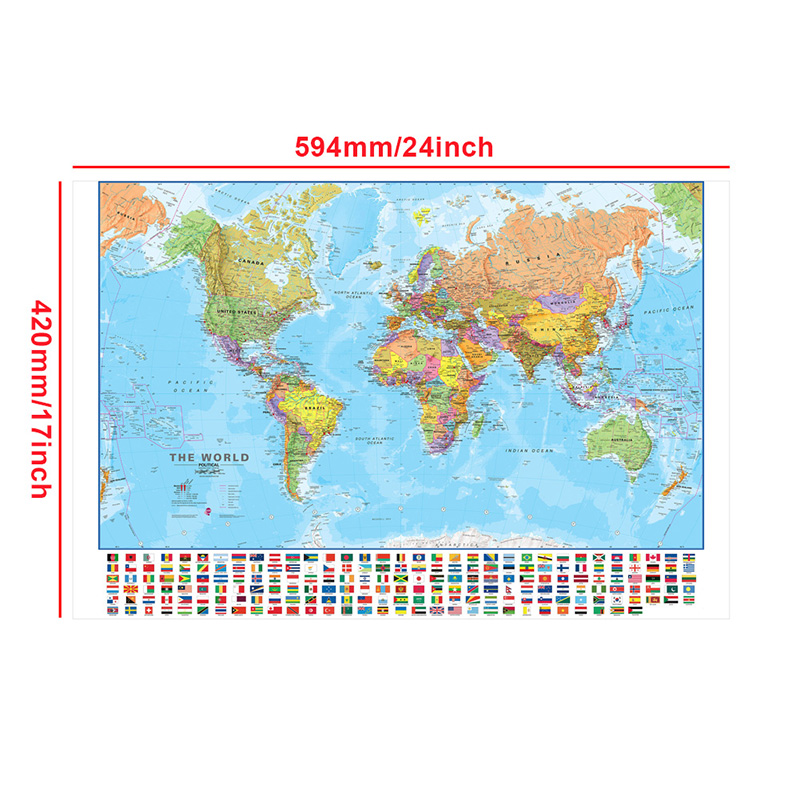 A2 Map of The World 59*42cm wi - Kids Educational Posters recension och pris